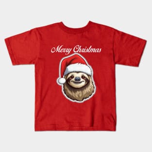 Sloth Wearing Santa Hat - Merry Christmas (White Lettering) Kids T-Shirt